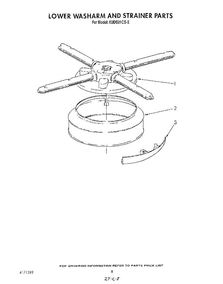 LOWER WASH ARM AND STRAINER Diagram and Parts List for KUDS21CS2  KitchenAid Dishwasher
