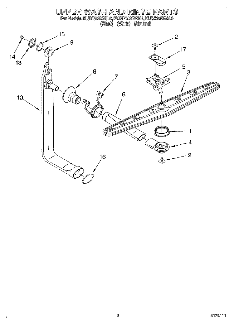 UPPER WASH AND RINSE Diagram and Parts List for KUDR24SEBL0  KitchenAid Dishwasher