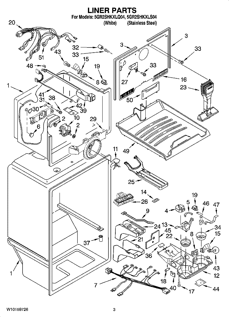 LINER PARTS Diagram and Parts List for 5GR2SHKXLS04  Whirlpool Refrigerator