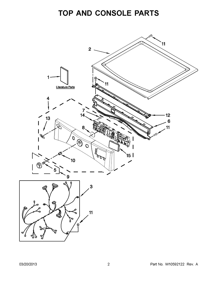 TOP AND CONSOLE PARTS Diagram and Parts List for WGD9371YW1  Whirlpool Dryer
