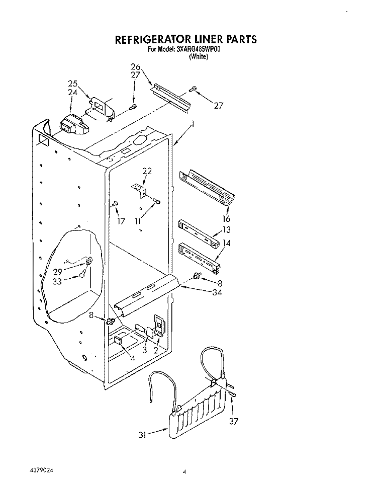 REFRIGERATOR LINER Diagram and Parts List for 3XARG485WP00  Whirlpool Refrigerator