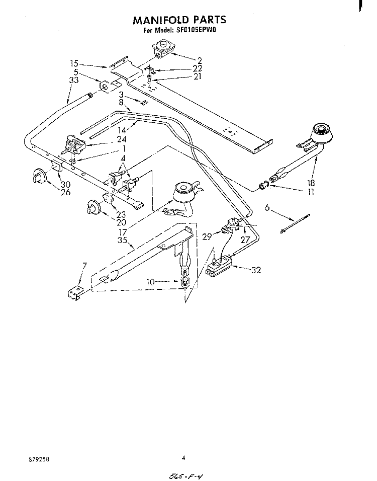MANIFOLD Diagram and Parts List for SF0105EPW0  Whirlpool Range