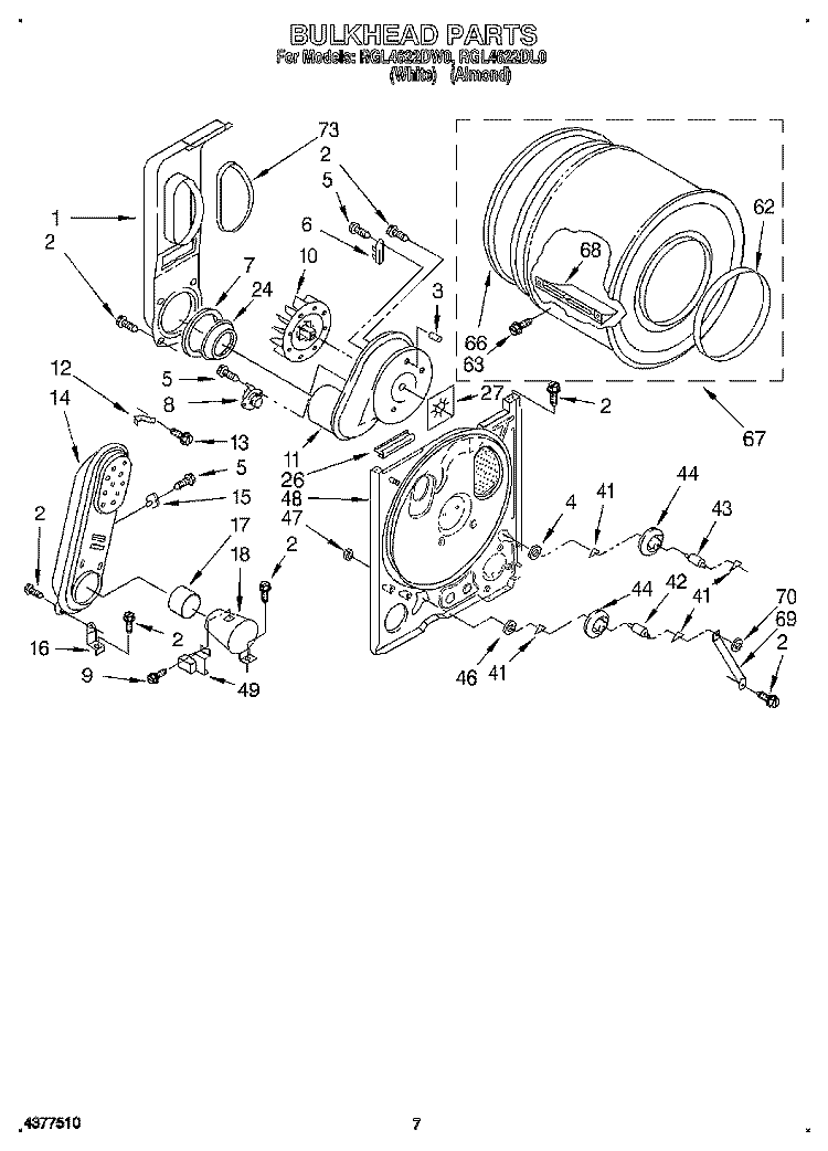 BULKHEAD Diagram and Parts List for RGL4622DW0  Roper Dryer