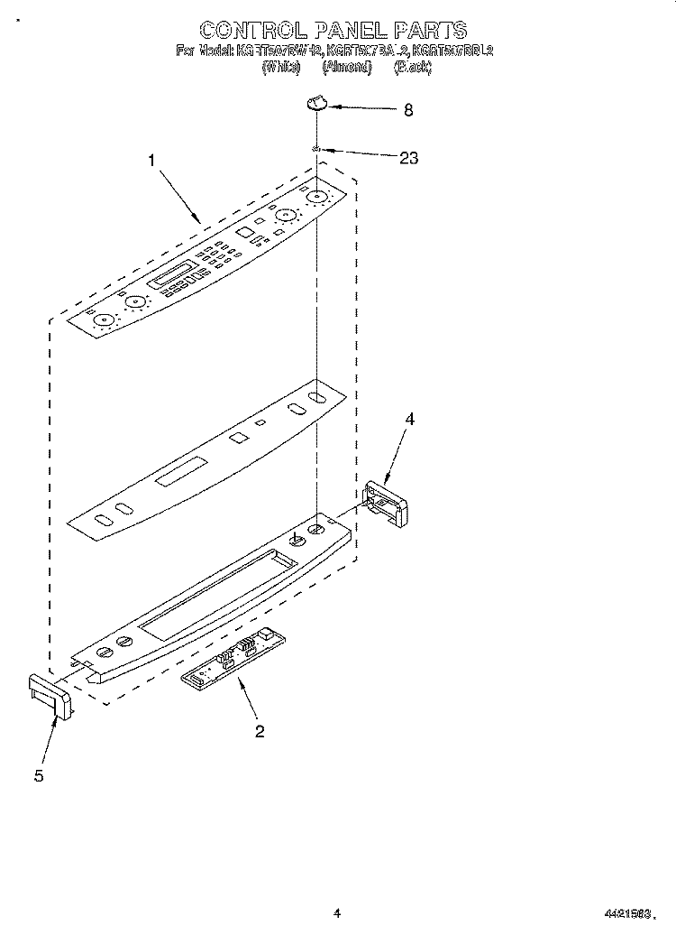 CONTROL PANEL Diagram and Parts List for KGRT507BWH2  KitchenAid Range