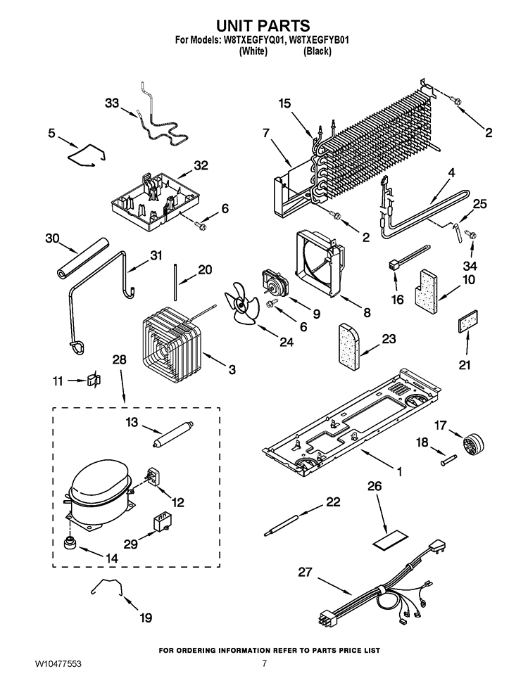 UNIT PARTS Diagram and Parts List for W8TXEGFYQ01  Whirlpool Refrigerator