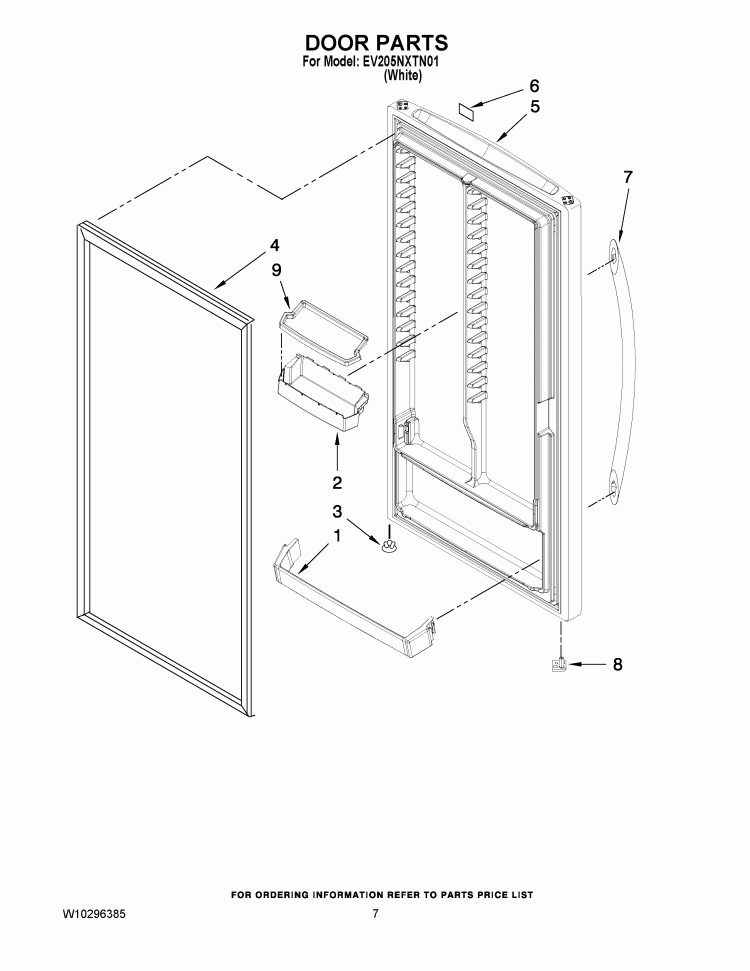 DOOR PARTS Diagram and Parts List for EV205NXTN01  Whirlpool Freezer