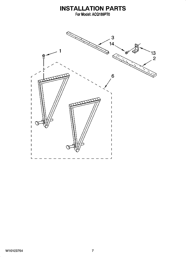 INSTALLATION PARTS Diagram and Parts List for ACQ189PT0  Whirlpool Air Conditioner