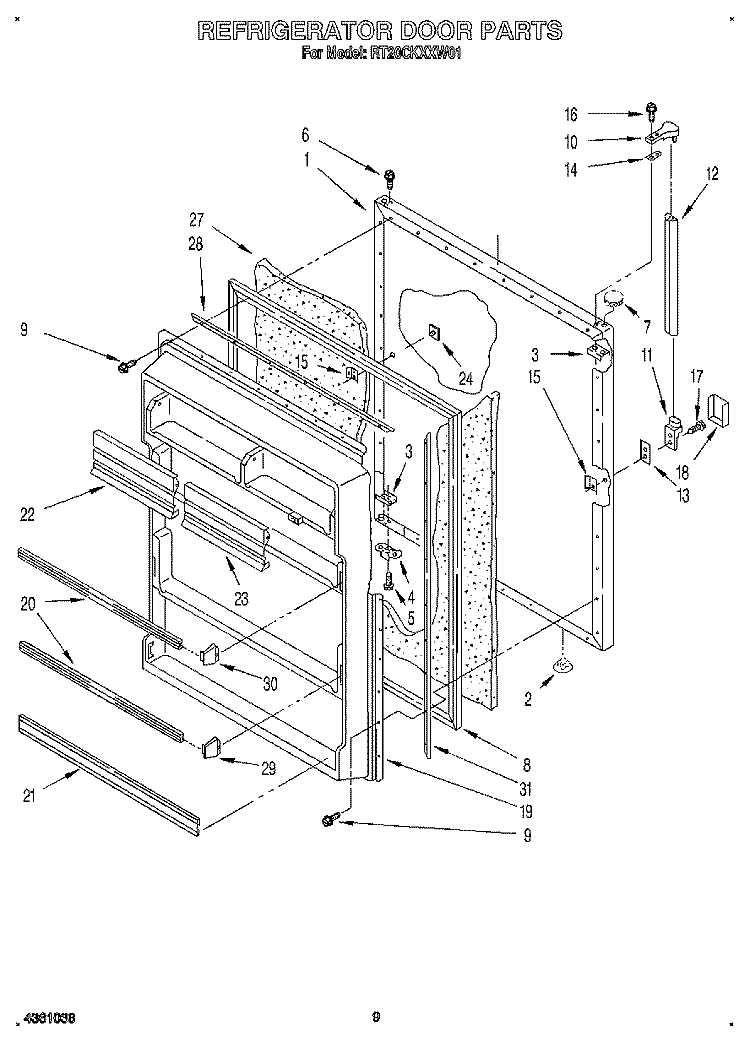 REFRIGERATOR DOOR, LIT/OPTIONAL Diagram and Parts List for RT20CKXXW01  Roper Refrigerator