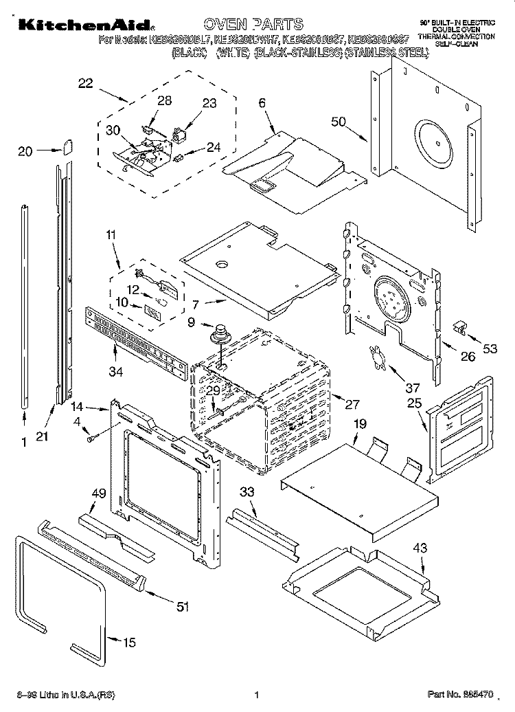 OVEN Diagram and Parts List for KEBS208DSS7  KitchenAid Wall Oven