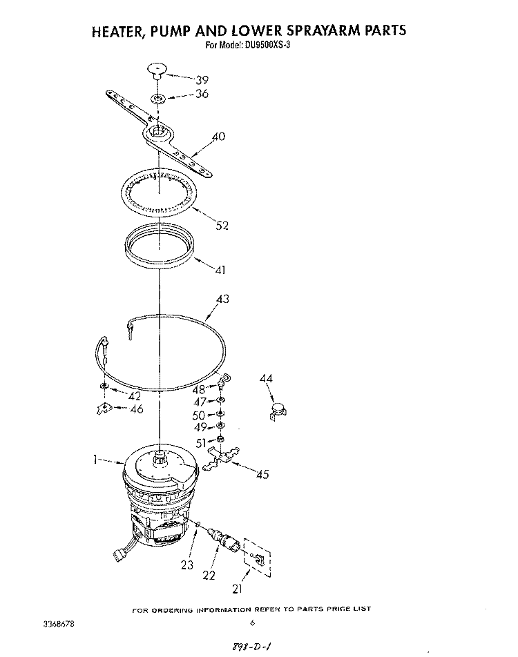 HEATER, PUMP AND LOWER SPRAY ARM Diagram and Parts List for DU9500XS3  Whirlpool Dishwasher
