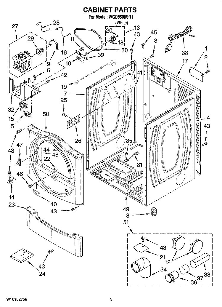 CABINET PARTS Diagram and Parts List for WGD8500SR1  Whirlpool Dryer