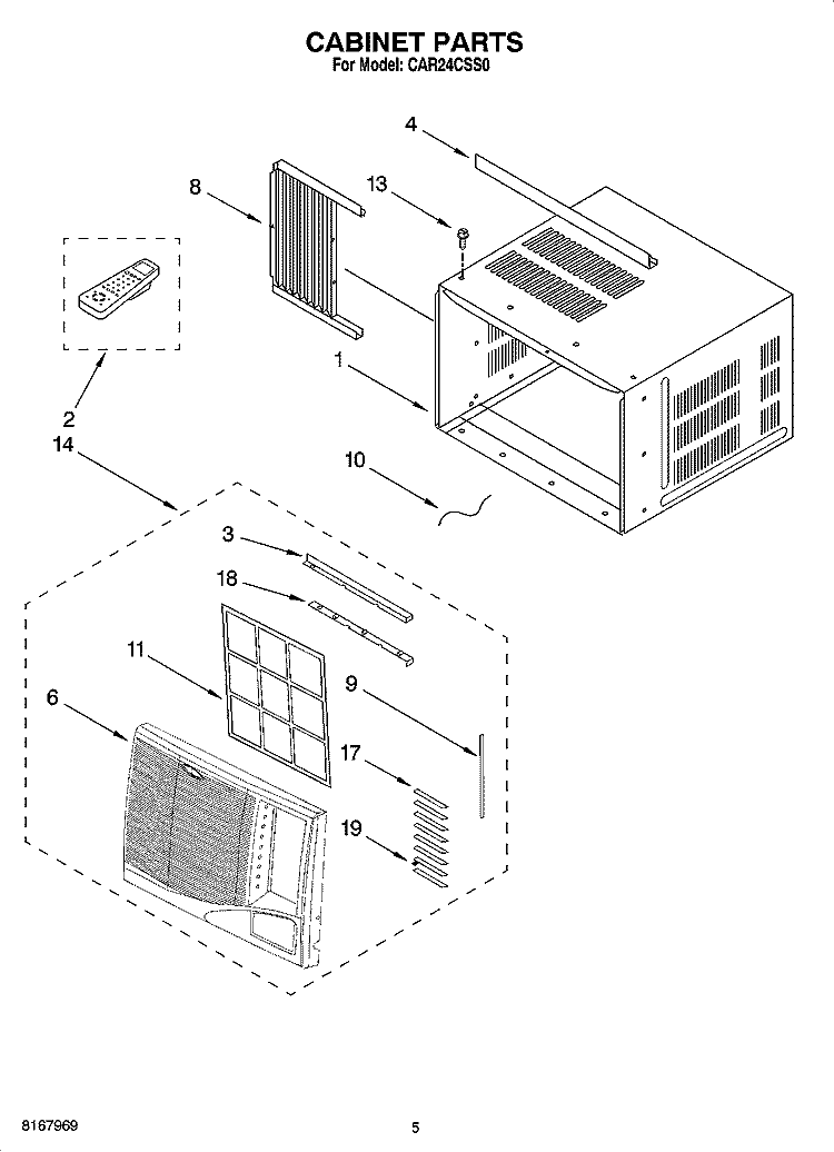 CABINET PARTS Diagram and Parts List for CAR24CSS0  Crosley Air Conditioner