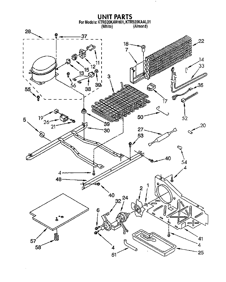 UNIT Diagram and Parts List for KTRS20KAWH01  KitchenAid Refrigerator