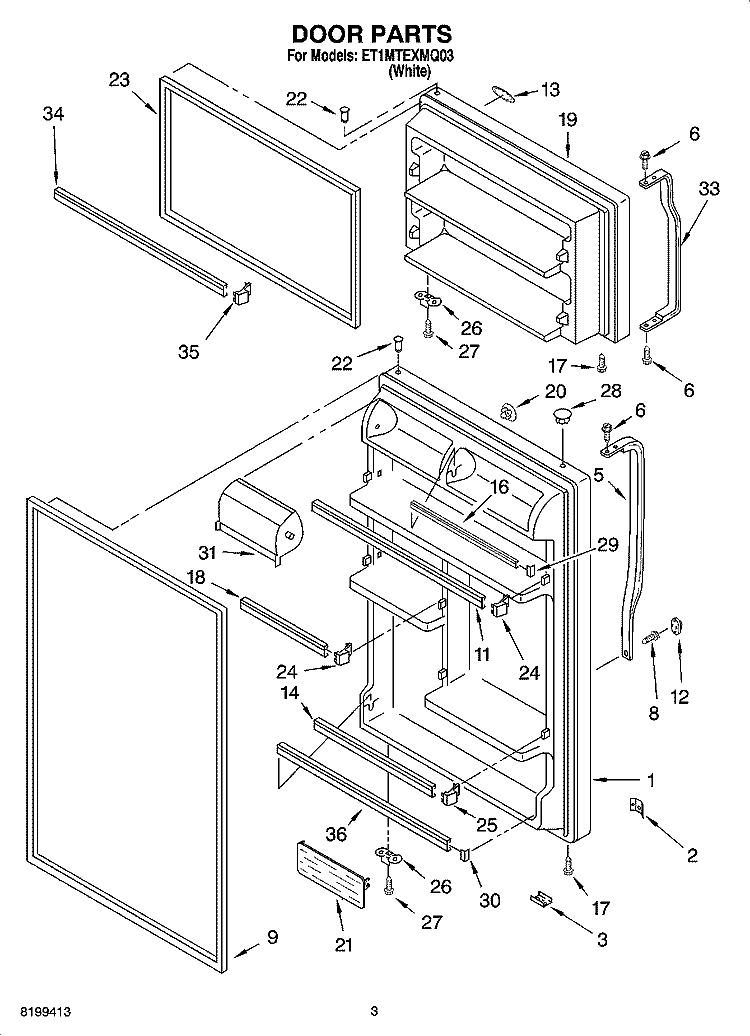 DOOR PARTS Diagram and Parts List for ET1MTEXMQ03  Whirlpool Refrigerator
