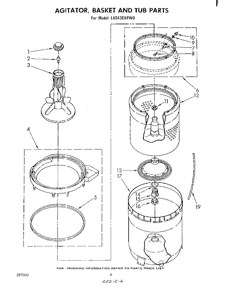 AGITATOR, BASKET AND TUB Diagram and Parts List for LA5430XPW0  Whirlpool Washer