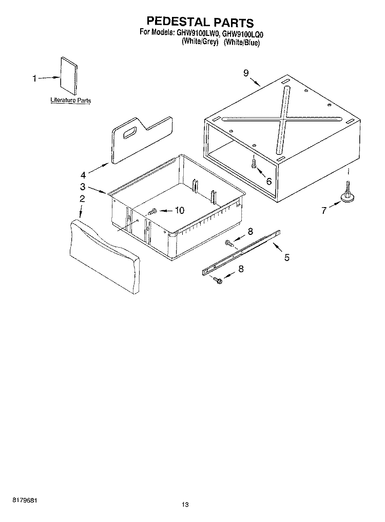 PEDESTAL Diagram and Parts List for GHW9100LW0  Whirlpool Washer