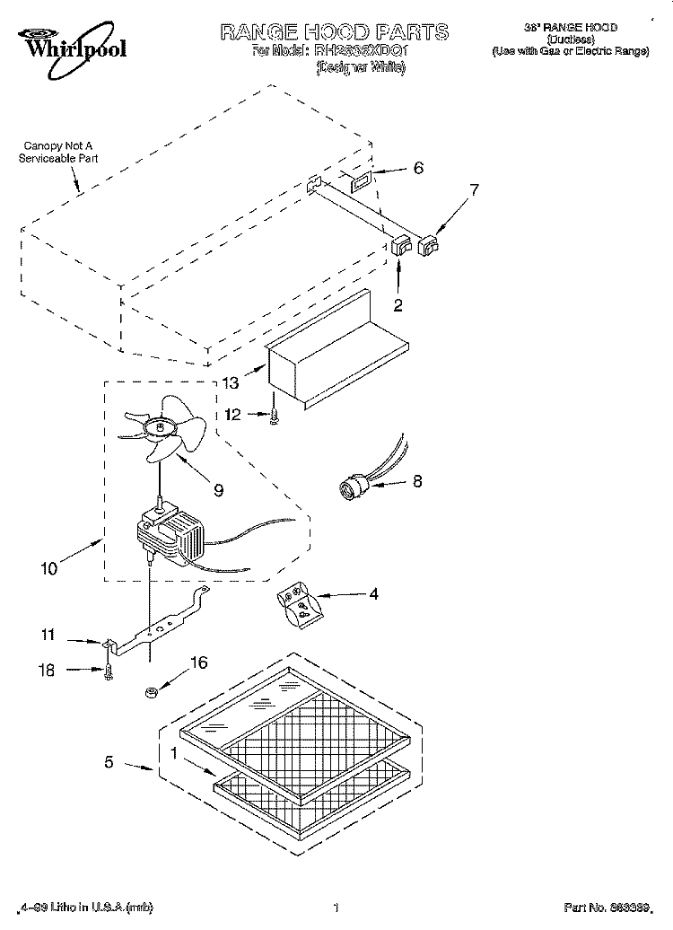 SECTION Diagram and Parts List for RH2636XDQ1  Whirlpool Range Hood