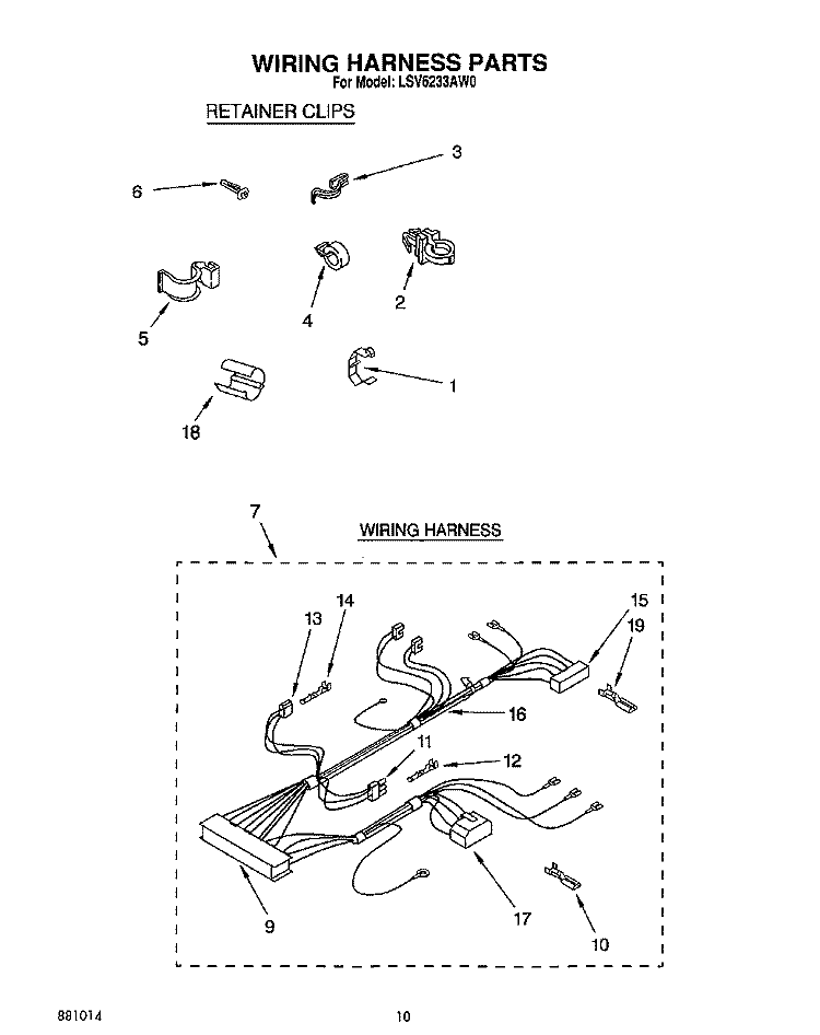 WIRING HARNESS Diagram and Parts List for LSV6233AW0  Whirlpool Washer