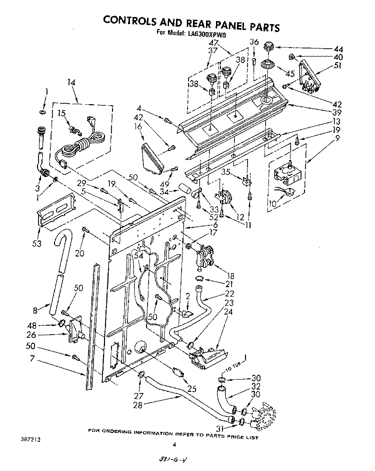 CONTROLS AND REAR PANEL Diagram and Parts List for LA6300XPW0  Whirlpool Washer