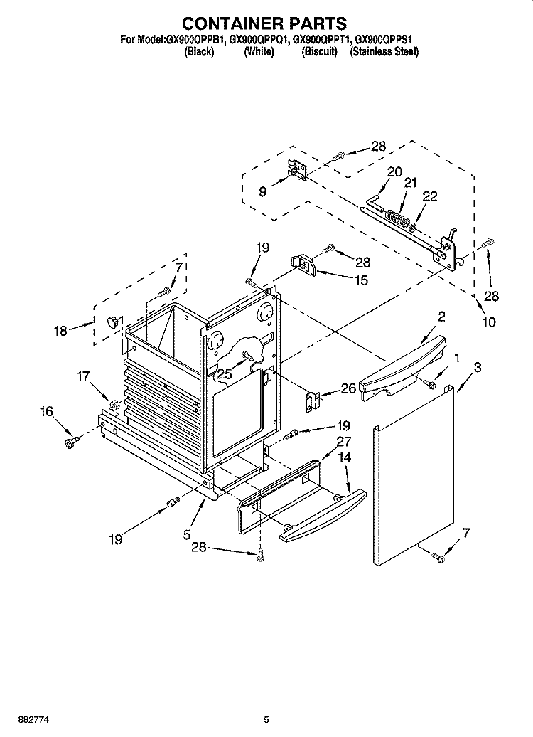 CONTAINER PARTS Diagram and Parts List for GX900QPPS1  Whirlpool Trash Compactor