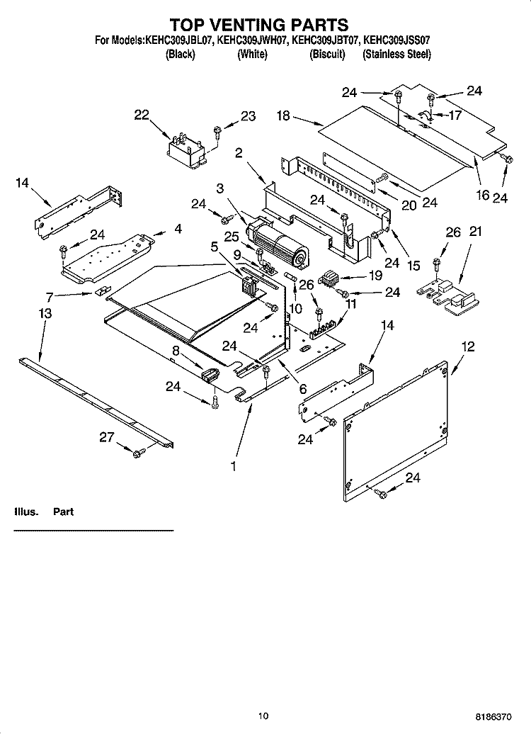 TOP VENTING PARTS Diagram and Parts List for KEHC309JSS07  KitchenAid Microwave Oven Combo