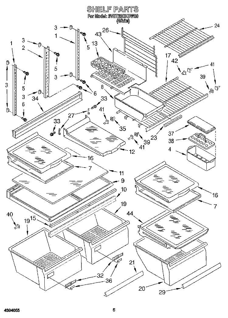 SHELF Diagram and Parts List for 3VET23DKDW00  Whirlpool Refrigerator
