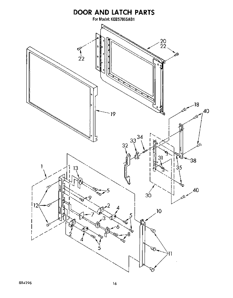 DOOR AND LATCH Diagram and Parts List for KEES705SAB1  KitchenAid Microwave Oven Combo