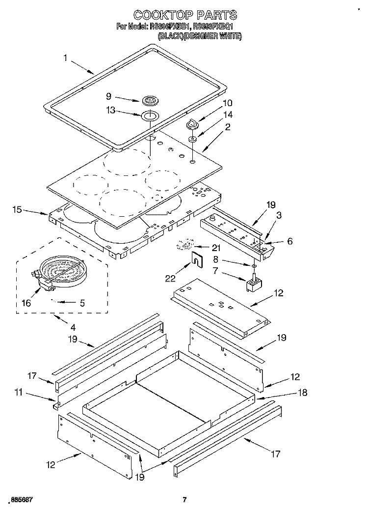 COOKTOP Diagram and Parts List for RS696PXBB1  Whirlpool Range