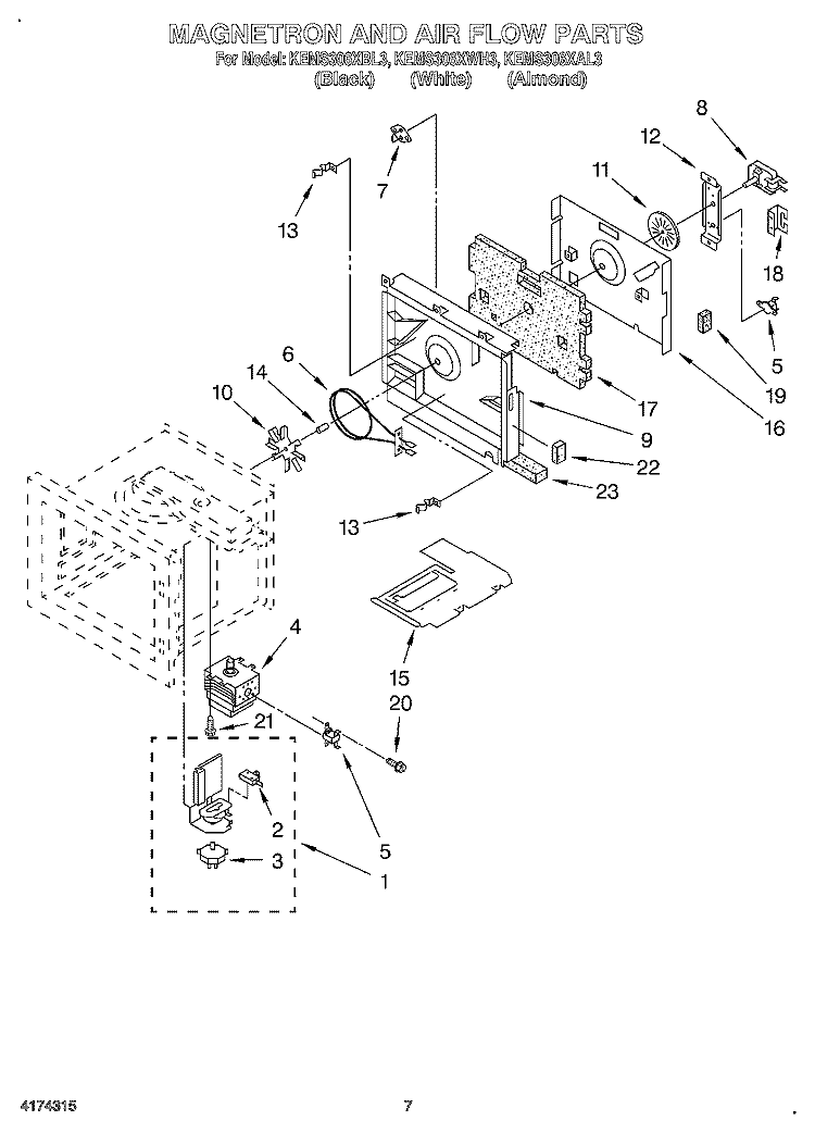 MAGNETRON AND AIRFLOW Diagram and Parts List for KEMS306XBL3  KitchenAid Wall Oven