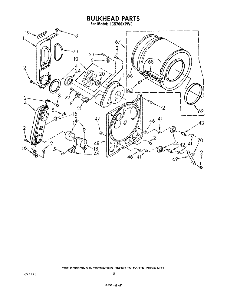 BULKHEAD Diagram and Parts List for LG5706XPW0  Whirlpool Dryer