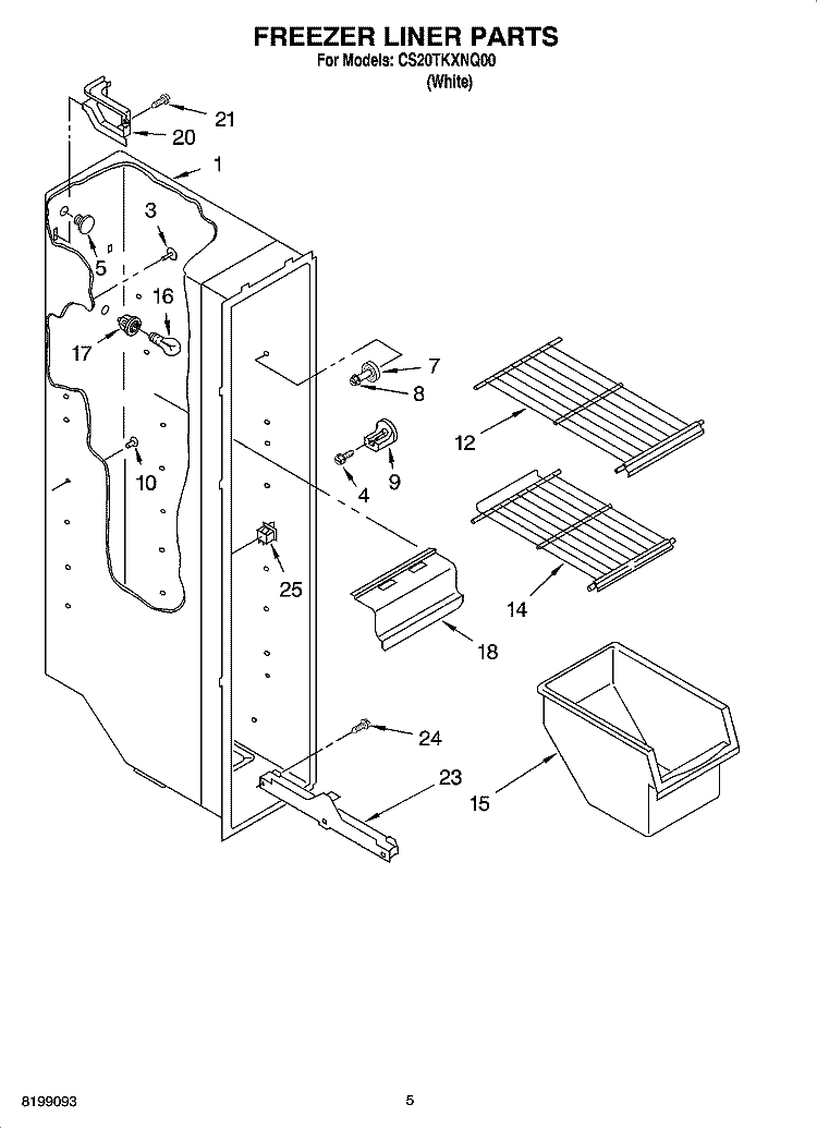 FREEZER LINER PARTS Diagram and Parts List for CS20TKXNQ00  Crosley Refrigerator