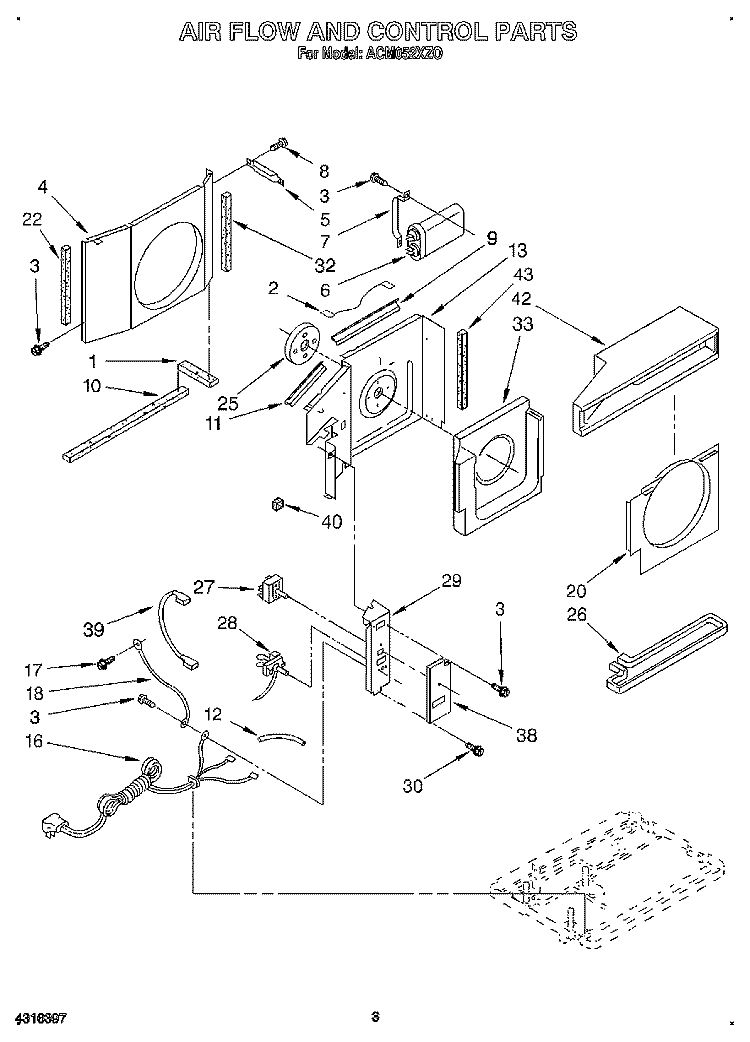 AIR FLOW AND CONTROL Diagram and Parts List for ACM052XZ0  Whirlpool Air Conditioner