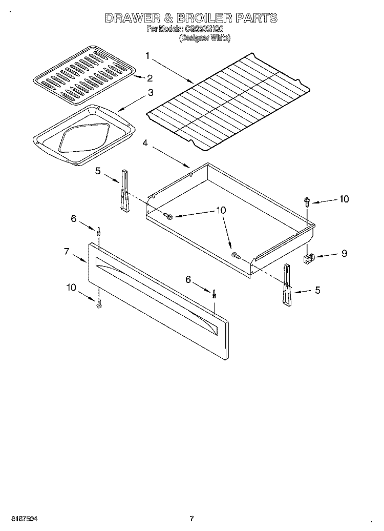 DRAWER & BROILER Diagram and Parts List for CGS365HQ6  Crosley Range