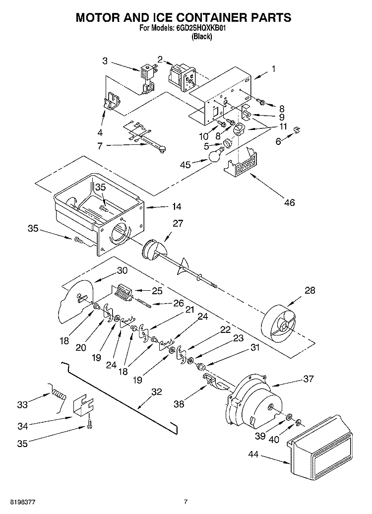 MOTOR AND ICE CONTAINER Diagram and Parts List for 6GD2SHQXKB01  Whirlpool Refrigerator
