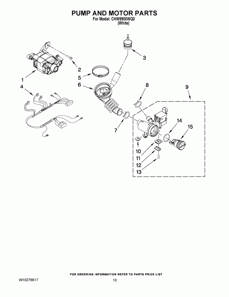 PUMP AND MOTOR PARTS Diagram and Parts List for CHW9900WQ0  Whirlpool Washer