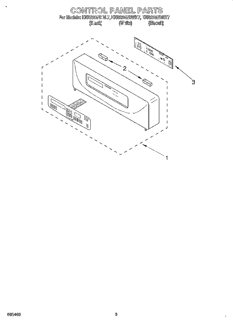 CONTROL PANEL Diagram and Parts List for KEBS207DWH7  KitchenAid Wall Oven