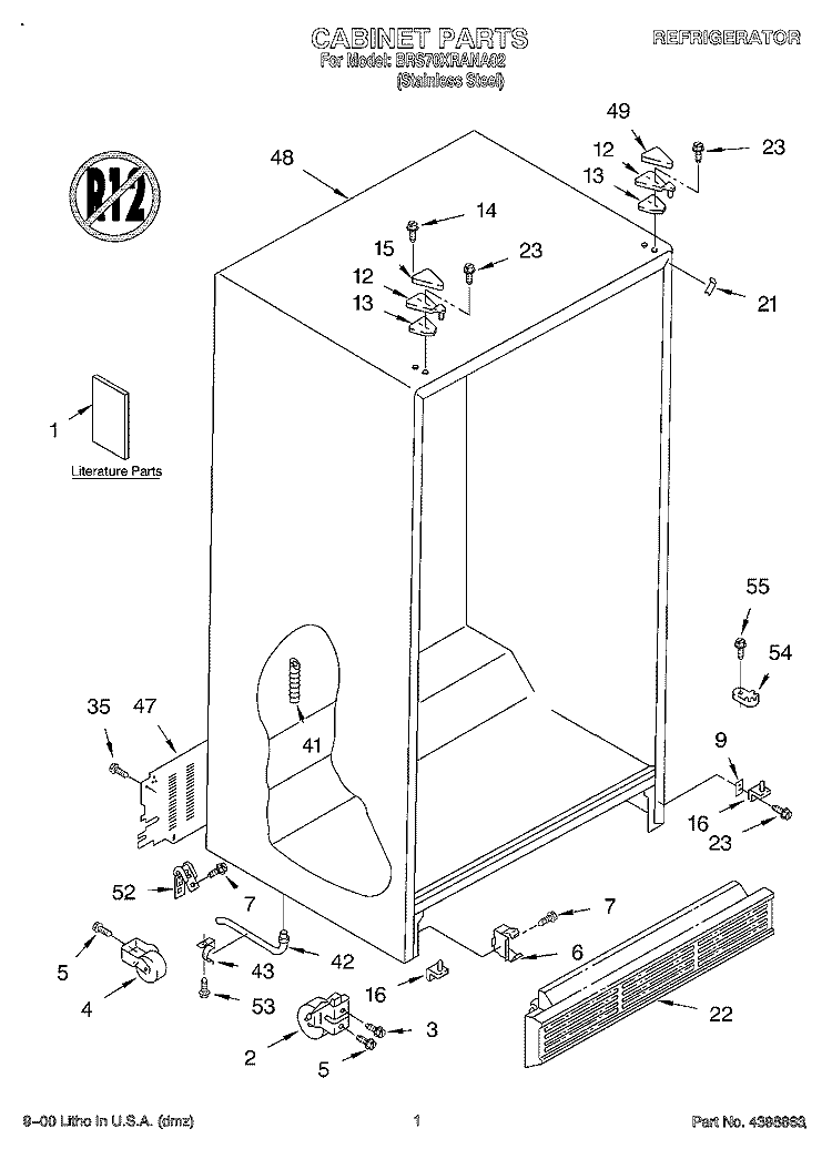 CABINET, LITERATURE Diagram and Parts List for BRS70XRANA02  Whirlpool Refrigerator
