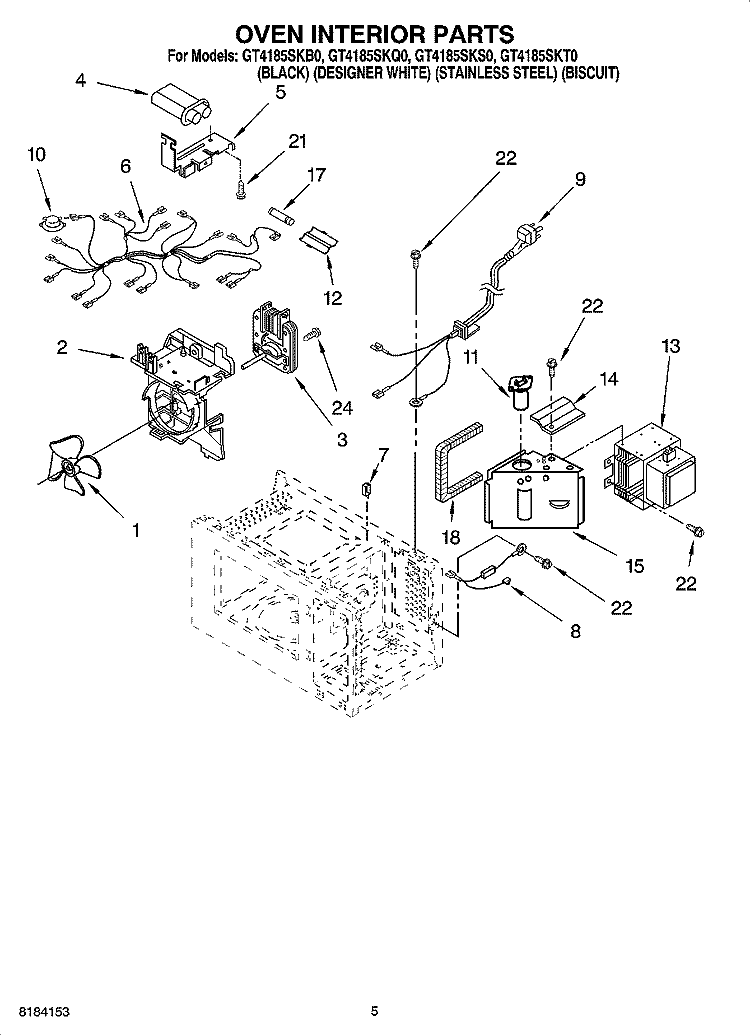 OVEN INTERIOR PARTS Diagram and Parts List for GT4185SKS0  Whirlpool Microwave