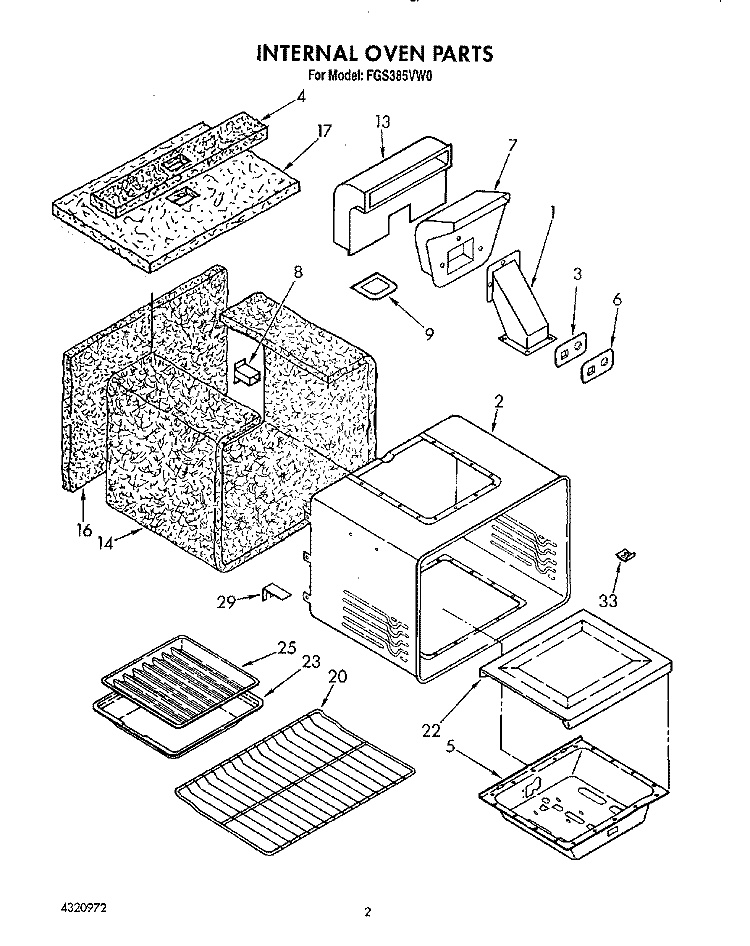 INTERNAL OVEN Diagram and Parts List for FGS385VL0  Whirlpool Range