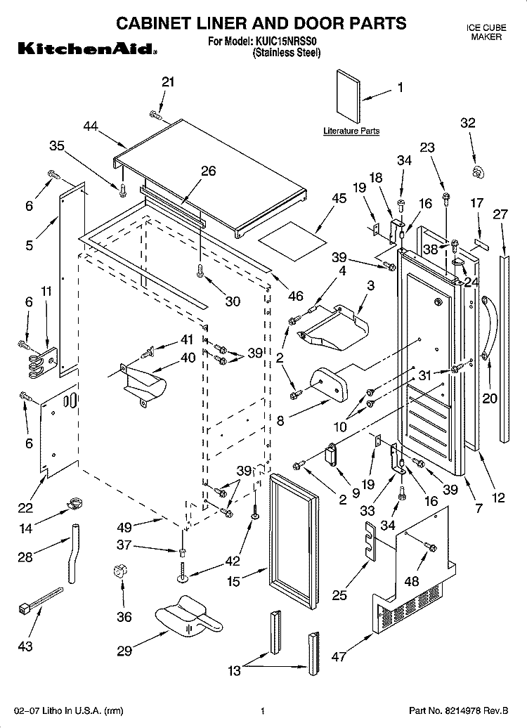 CABINET LINER AND DOOR PARTS Diagram and Parts List for KUIC15NRSS0  KitchenAid Ice Maker