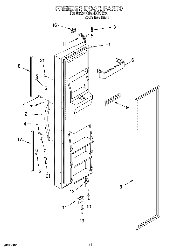 FREEZER DOOR Diagram and Parts List for GD25DCXHS00  Whirlpool Refrigerator