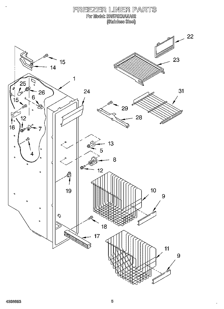 FREEZER LINER Diagram and Parts List for BRS70XRANA02  Whirlpool Refrigerator