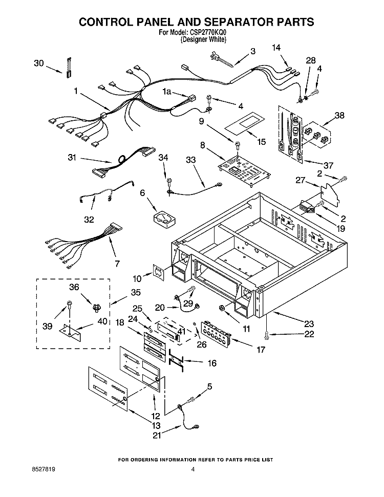 CONTROL PANEL/SEPARATOR PARTS Diagram and Parts List for CSP2770KQ0  Whirlpool Dryer