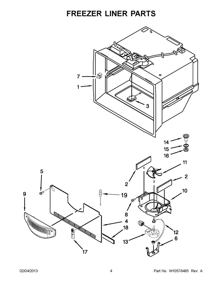 FREEZER LINER PARTS Diagram and Parts List for WRF736SDAF10  Whirlpool Refrigerator
