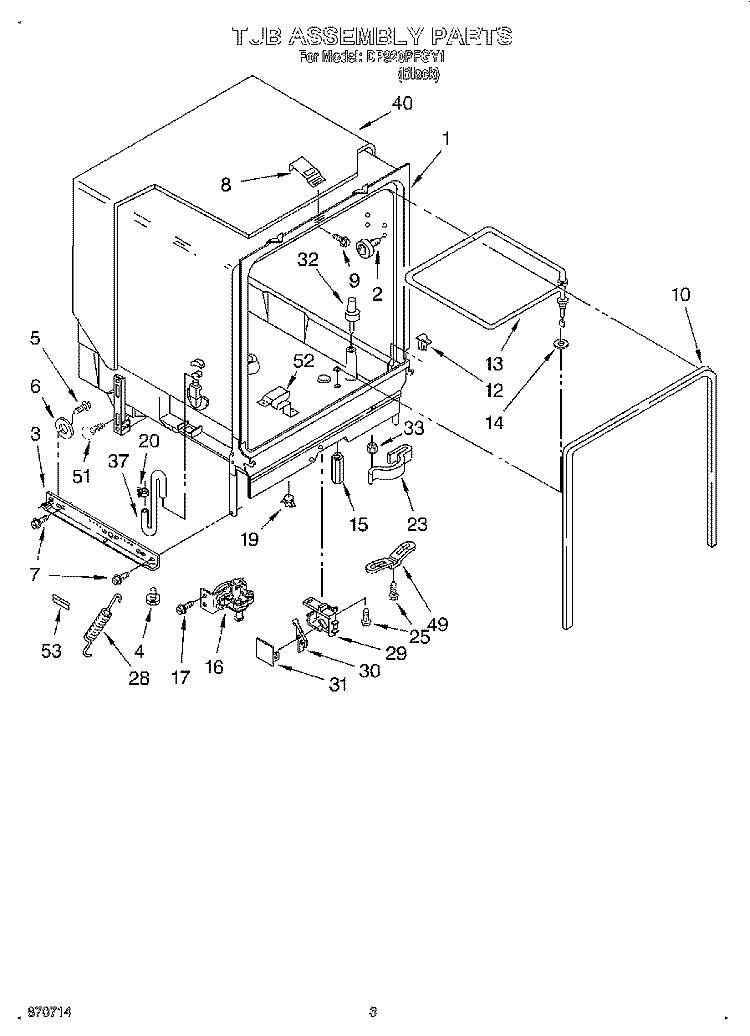 TUB ASSEMBLY Diagram and Parts List for DP920PFGY1  Whirlpool Dishwasher