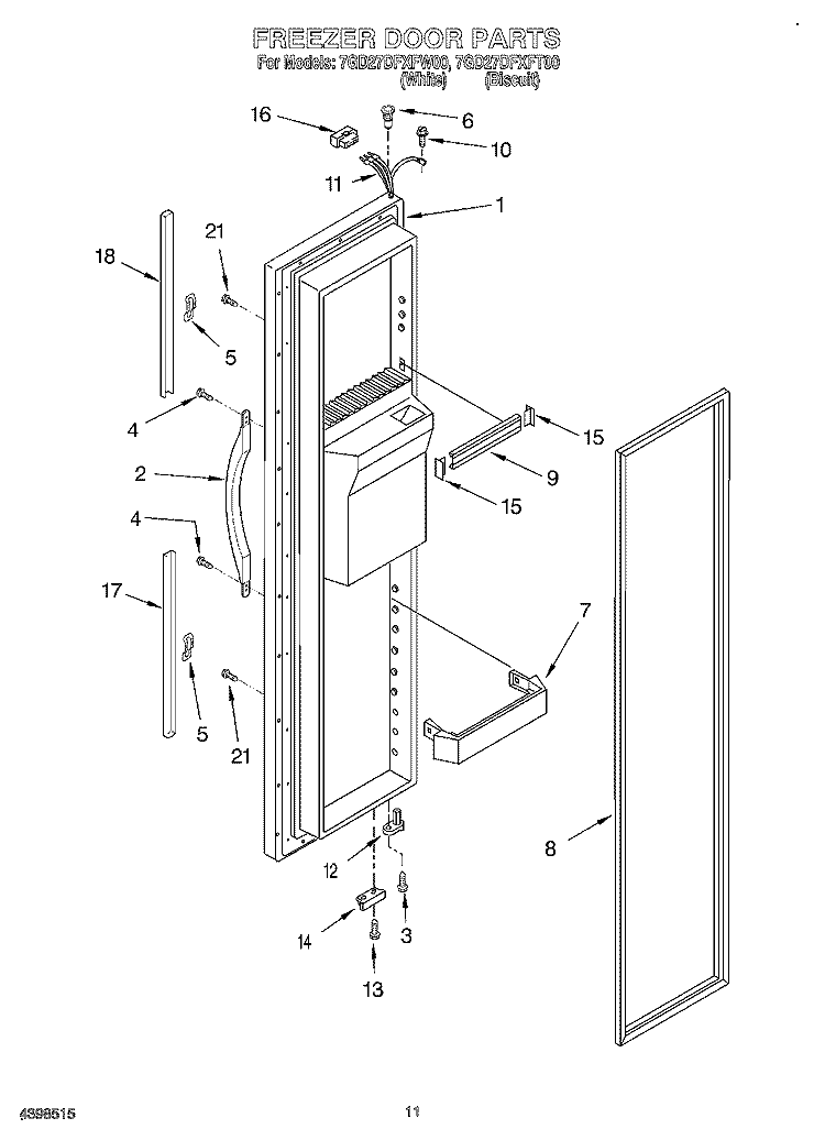 FREEZER DOOR Diagram and Parts List for 7GD27DFXFT00  Whirlpool Refrigerator