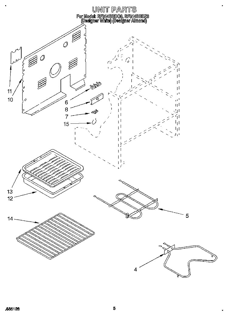 UNIT Diagram and Parts List for RF314BBDQ0  Whirlpool Range