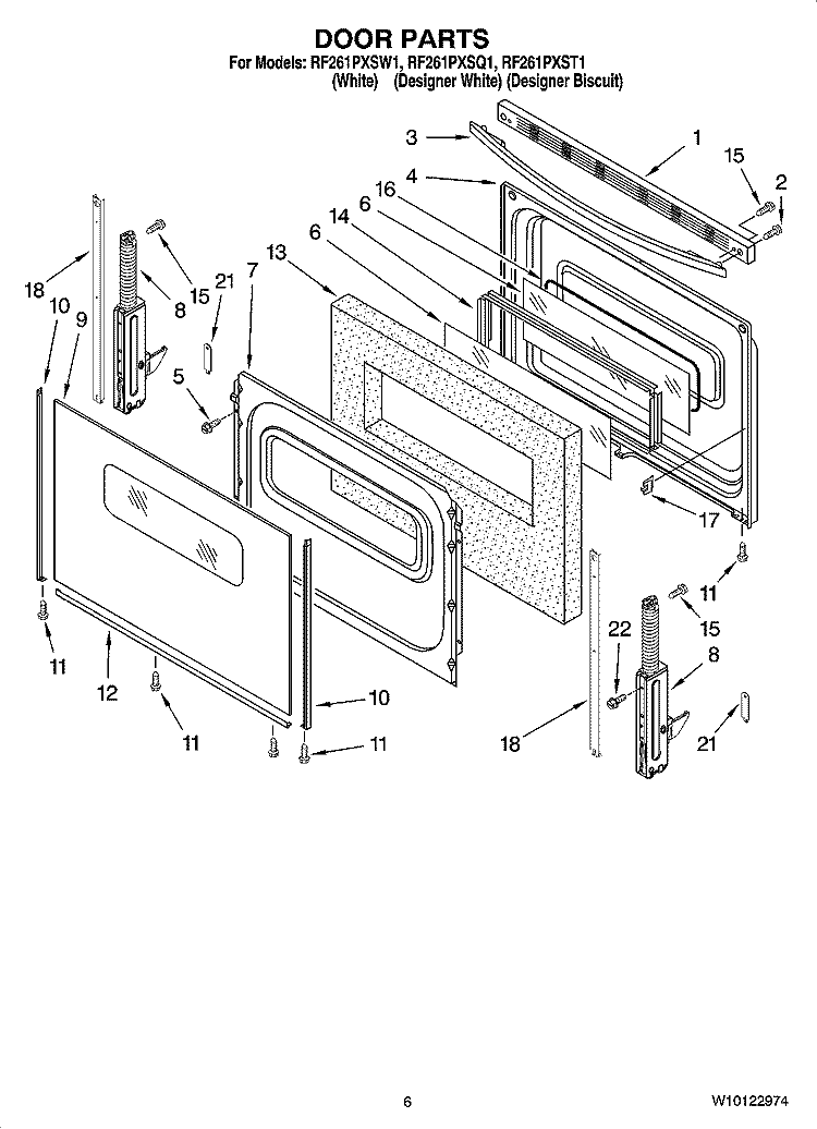 DOOR PARTS, OPTIONAL PARTS (NOT INCLUDED) Diagram and Parts List for RF261PXSW1  Whirlpool Range