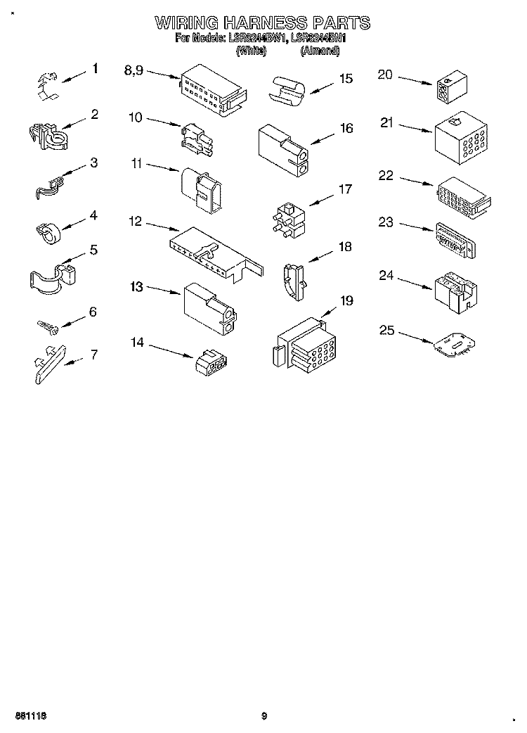 WIRING HARNESS Diagram and Parts List for LSR8244BN1  Whirlpool Washer