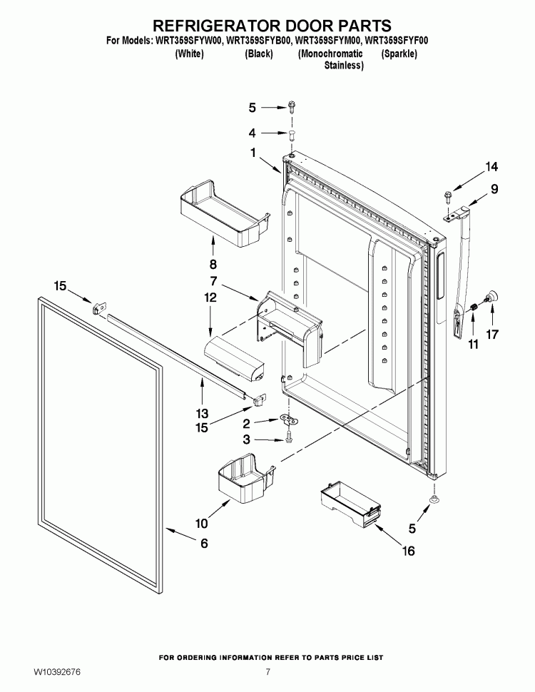 REFRIGERATOR DOOR PARTS Diagram and Parts List for WRT359SFYB00  Whirlpool Refrigerator